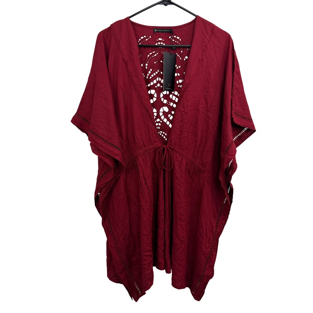 ViX Paula Hermanny Kimono Womens Medium Red Solid Embroidery Cover Up Swim